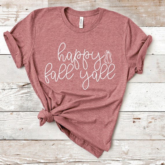 Happy Fall Y'All T-Shirt, Cute Fall Aesthetic Shirt, Heather T-Shirt, Women's Shirt, Unisex Shirt, Gift for Her, Thanksgiving, MB598 Il_570xn