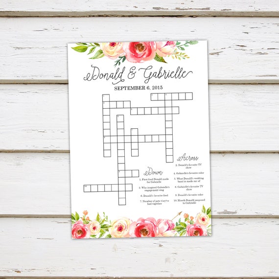 Printable Wedding Crossword Puzzle Game Games For Wedding