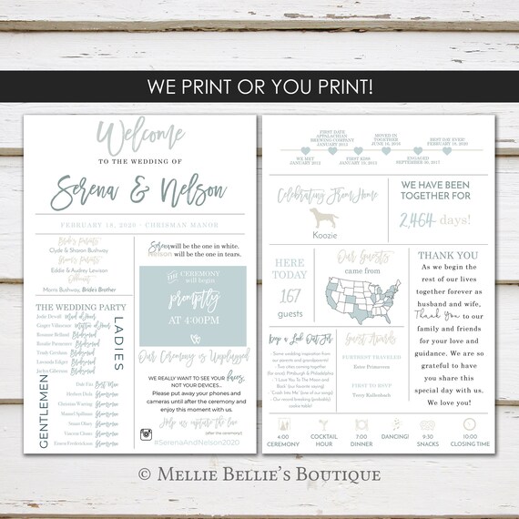 Fun Infographic Wedding Program, Unique Wedding Program, Fun Program, Modern Program, Rustic, Fun Facts, Printable or PRINTED, MB568 Il_570xn