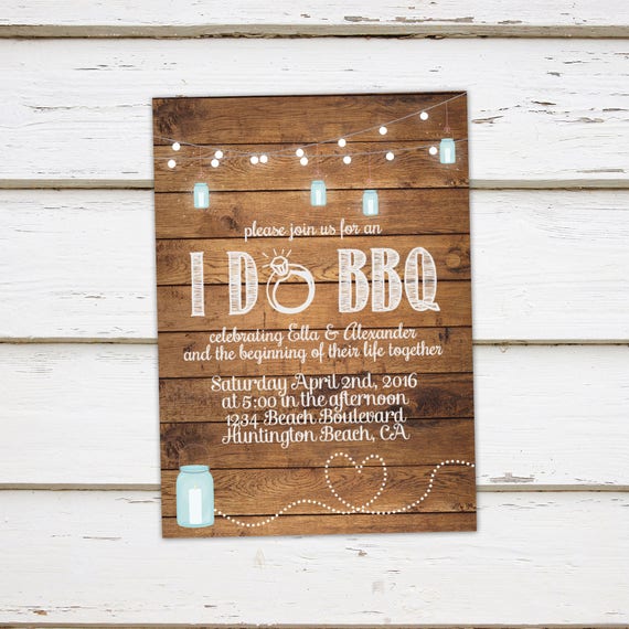 Printable I Do BBQ Invitation, Engagement Party, Elopement Reception Invitation, Rustic, Wood, String Lights, Farm, Country, Eloped, MB032 Il_570xn