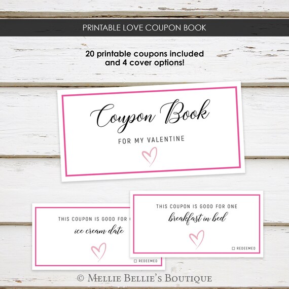 printable love coupon book valentines day gift for her for him love coupons digital diy simple certificates vouchers mb424 printable coupon book