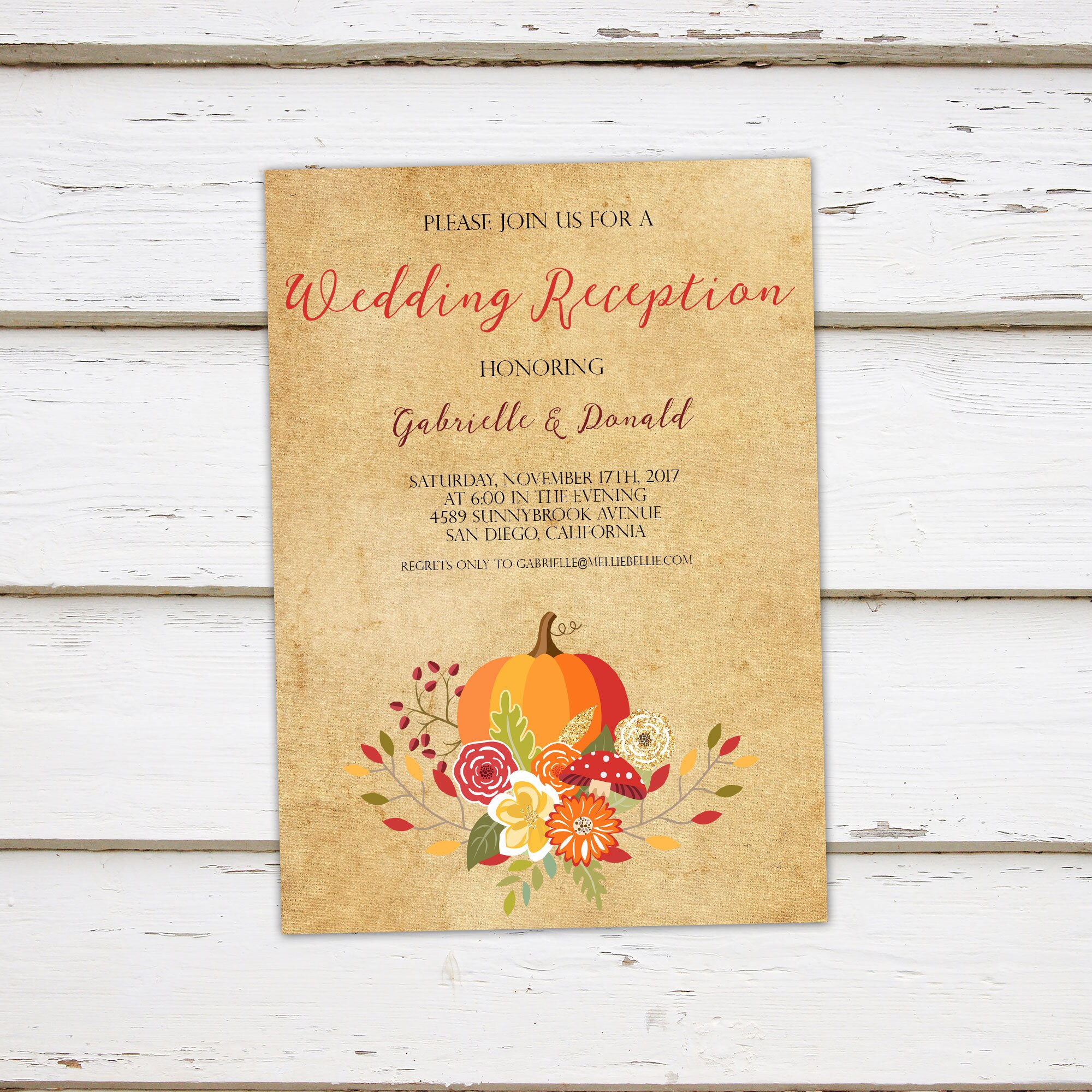 printable fall elopement reception invitation fall wedding autumn