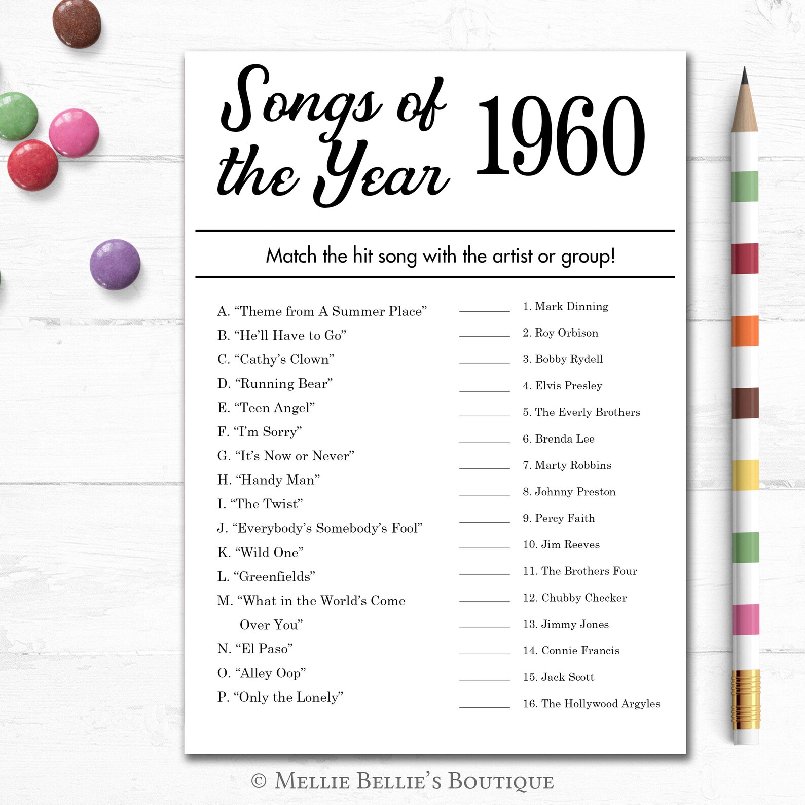 Printable 60th Birthday Party Game Class Reunion Game Songs | Etsy