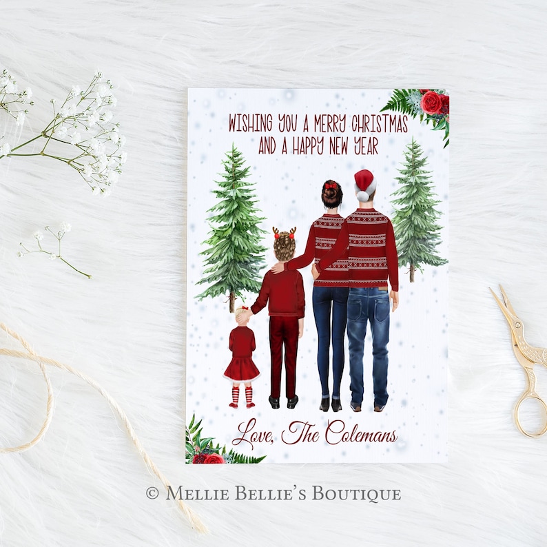 Printable Personalized Family Portrait Christmas Card Simple Card Merry Christmas from Family Digital File MB583 Family Illustration