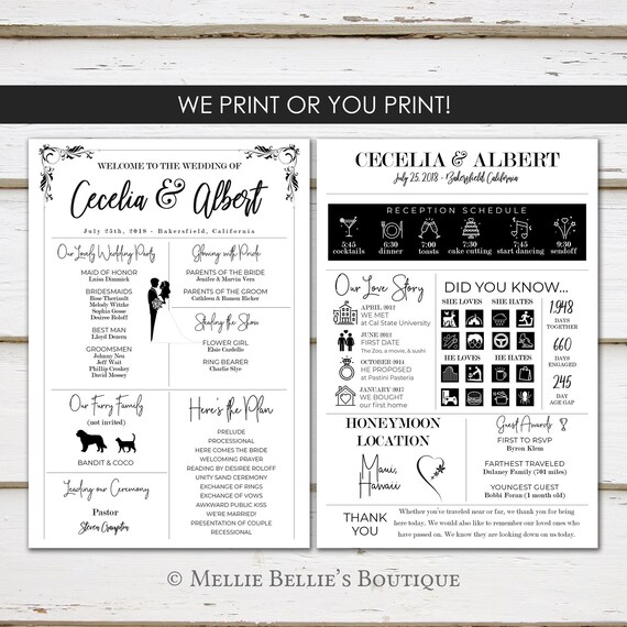 Fun Infographic Wedding Program, Unique Wedding Program, Fun Program, Modern Program, Entertaining, Fun Facts, Printable or PRINTED, MB369 Il_570xn