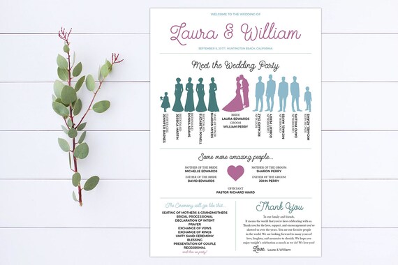 Printable Infographic Silhouette Wedding Program One Sided Funny