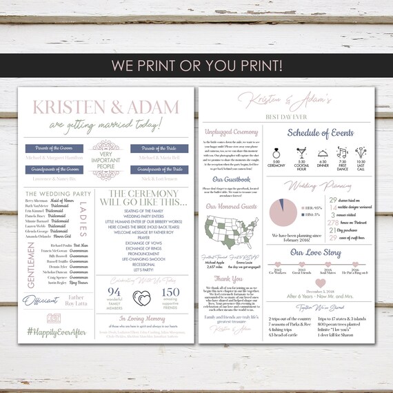 Fun Infographic Wedding Program, Unique Wedding Program, Fun Program, Modern Program, Entertaining, Fun Facts, Printable or PRINTED, MB422 Il_570xn