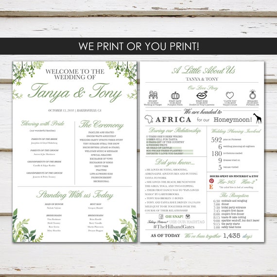 Printable Infographic Wedding Program Greenery Rustic