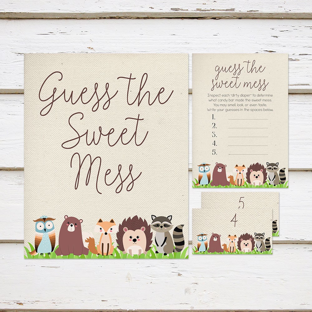 Printable Guess The Sweet Mess Baby Shower Game Woodland Animals
