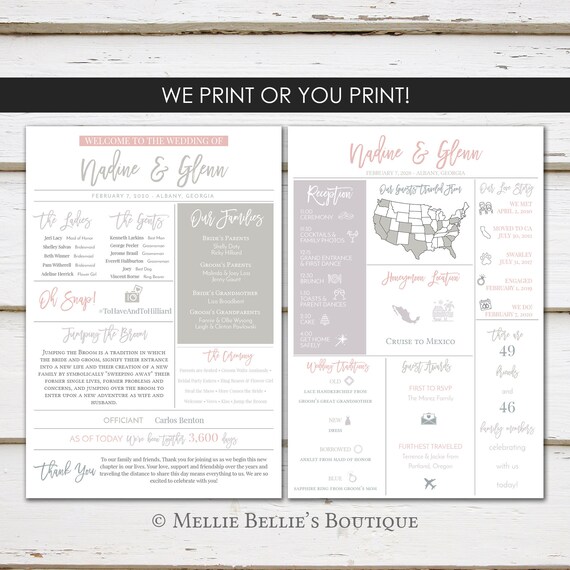 Fun Infographic Wedding Program, Unique Wedding Program, Fun Program, Modern Program, Funny Program, Fun Facts, Printable or PRINTED, MB561 Il_570xn