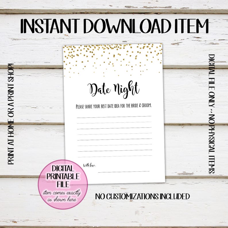 Printable Bridal Shower Game Date Night Ideas Couples | Etsy