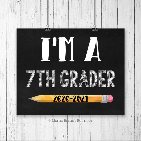 Printable First Day of 7th Grade Sign, First Day of School, 7th Grade 2020, First Day 2020, Black and White Sign, Digital File, MB382 Il_570xn