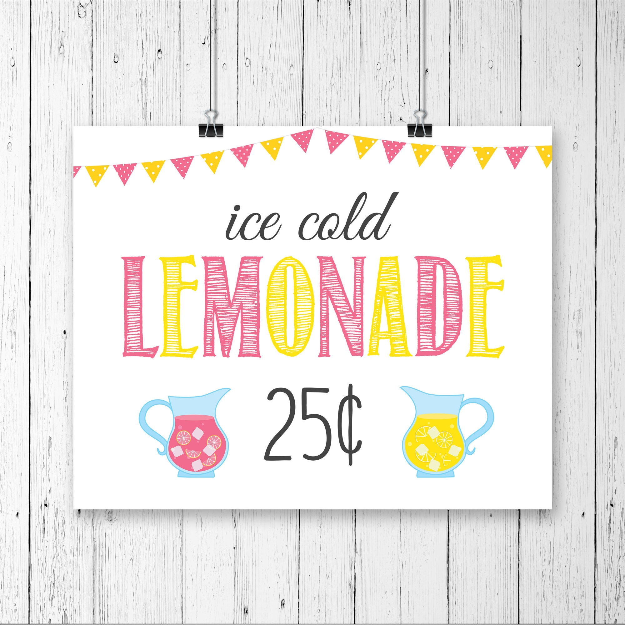 Printable Lemonade Stand Sign 25 Cents Pink Lemonade Ice Etsy