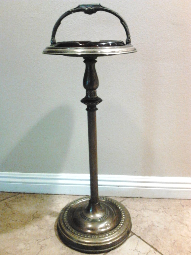 Vintage Duralod Antique Brass Floor Standing Ashtray w/Amber Etsy