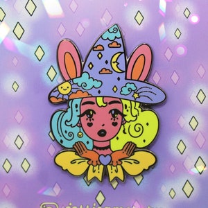 Bunny Witch Pastel Celestial Magical Hard Enamel Pin | Cute Enamel Pin