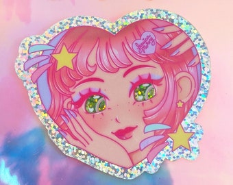 Pink Dreams JM Aesthetic Shooting Star Holographischer Aufkleber | Kawaii Rosa funkelnde Ästhetik