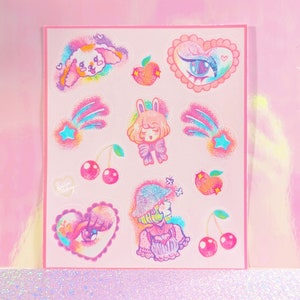Kawaii Pastel Tattoo Flash Harajuku Sticker Sheet | Niedlicher Retro lebendiger Kitsch Pastel Aesthetic Matte Sticker Sheet