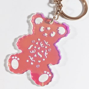 Sweet Confetti Bear Iridescent Translucent Acrylic Keychain | Cute magical sweet accessories