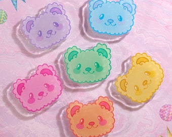 Glittery Rainbow Teddy Bear Acrylic Phone Grip/Collapsible Phone Grip | Cute Kawaii Fruity Fluffy Teddy Bear Dreams Phone Grip <3