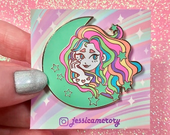 Glow in the Dark Starlite Starbrite Hard Enamel Pin | Celestial Magical Glow in the Dark Stars Cute Enamel Pin