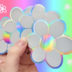 Flower Power Holographic Waterproof Vinyl Sticker | Cute Kawaii Holographic Daisy Sweet Flower Sticker