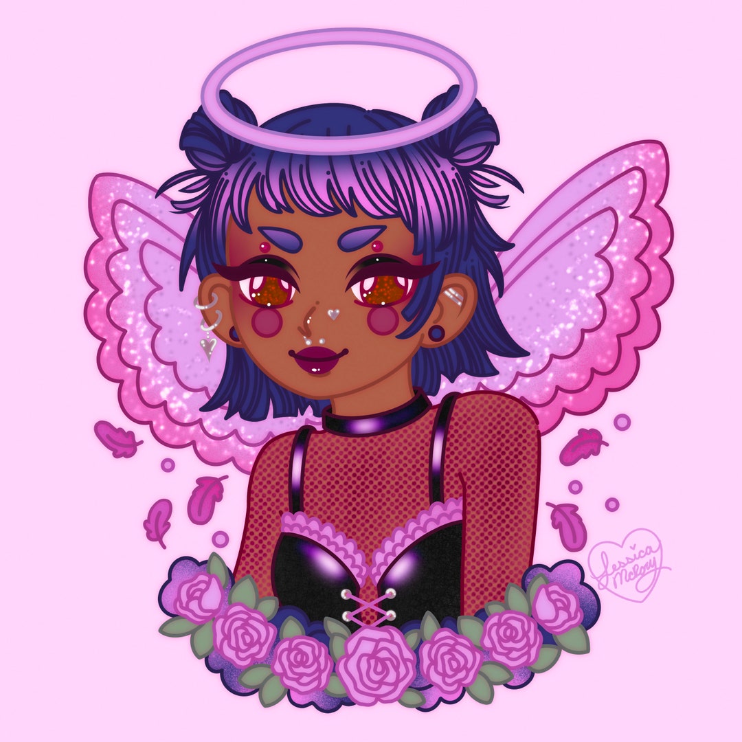 Angelpunk Matte Art Print | Kawaii Gothic Angel Punk Aesthetic Fine Art ...