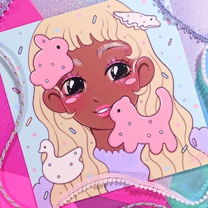 Sweet Pastel Cookie Cutie Art Print | Magical Kidcore Fantasy Aesthetic Illustration Fine Art Matte Print