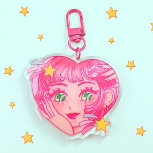 Pink Dreams Glittery Magical Girl Acrylic Aesthetic Shooting Star Keychain | Kawaii Pink Aesthetic Epoxy Keychain