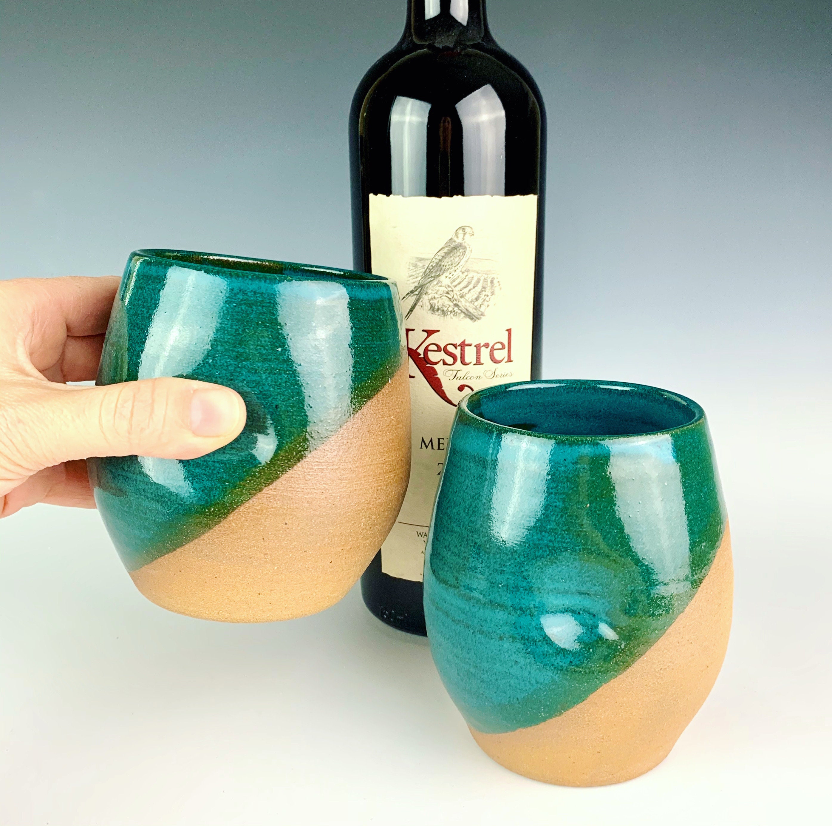 Pottery wine glasses set of two Handmade wine goblet Etsy