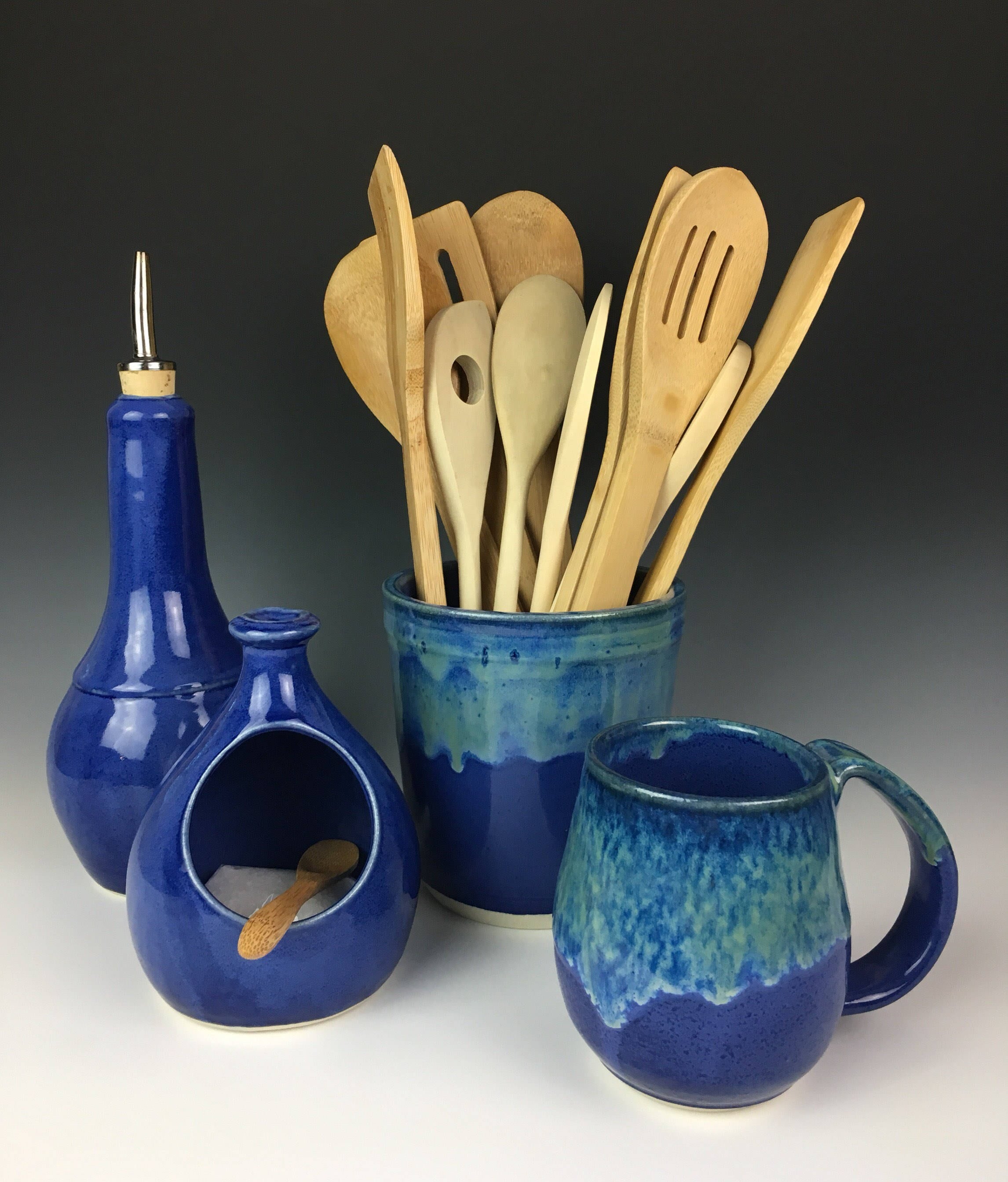 Pottery Olive Oil Cruet oil cruet pottery cobalt blue