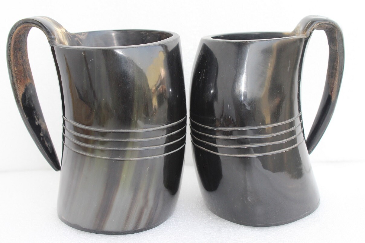 SET of 2 Viking Drinking Horn Mug Tankard Victory Mug for Beer Etsy