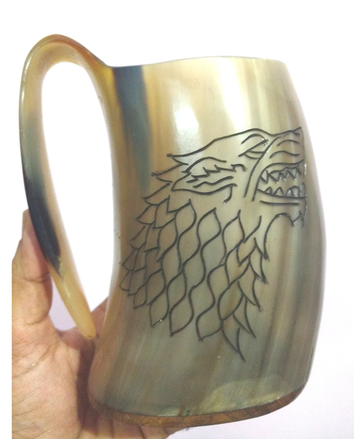 Game of thrones  Wolf viking drinking horn mug wolf carved tankard for beer