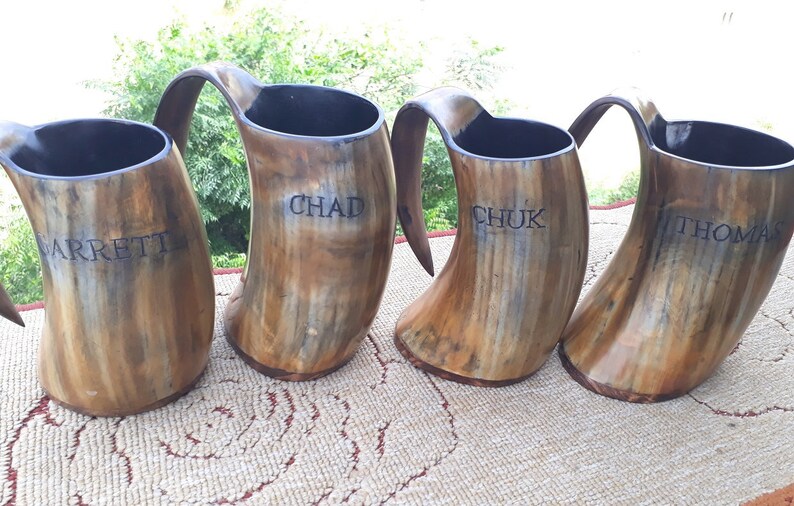 Set of 7 Personalised Groomsman Viking Drinking Horn Ale Beer Mead Wine