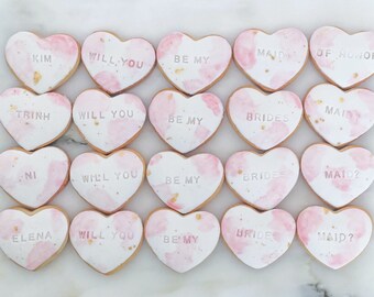 Bridesmaid proposal Mini Heart cookies- set of 5 cookies with personalization (maid of honor, flower girls, weddings, Valentine’s Day)