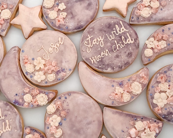 Whimsical Moon and Stars Cookies 1 Dozen galaxy Party, Sweet Sixteen