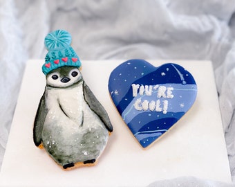 You’re so cool Penguin Valentine’s Cookies -Set of 2 or 12 cookies (Valentine's Day, birthday party favor classroom cookies gift for friend)