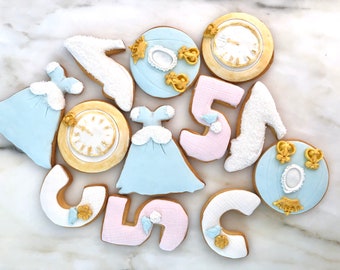 Cinderella inspired Fondant Cookies - 1 Dozen (birthday party, gift for girls, disney party, princess party, cinderella party)