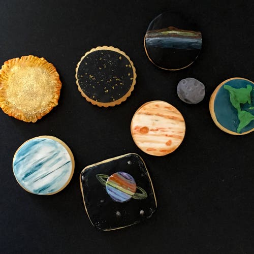 Outer Space Cookies - 1 Dozen (out of space party, buying Planets , Galaxy, Universe, sun, solar system p, sciences party favors, classroom)