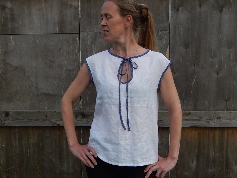 shirt Blouse Flax Shirt 100 /% Flax Hand Made Clothing for Her Size Small Linen T