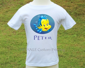 Platija impreso camiseta - Flounder de la Sirenita personalizada camiseta - platija de Disney dibujos animados Camiseta niño