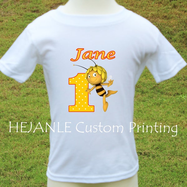 Bee with big number Birthday Printed Tshirt / Onesie - The Bumble Bee Personalized Party Shirt - Baby's Cartoon Toddler Printed Top