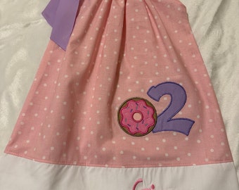 Parthy  Pillowcase Dress - Donuts Personalized Dress - Pink Girls Pillowcase Dress - Babies Dress Toddler