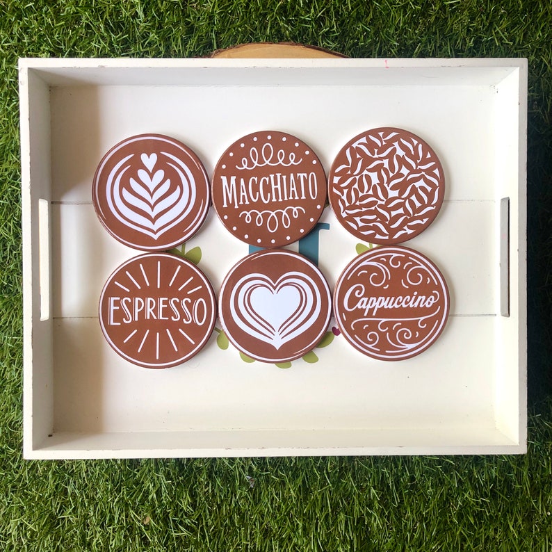 4 Coffee Themed Ceramic Coasters/Ceramic Coasters/ Coffee Etsy
