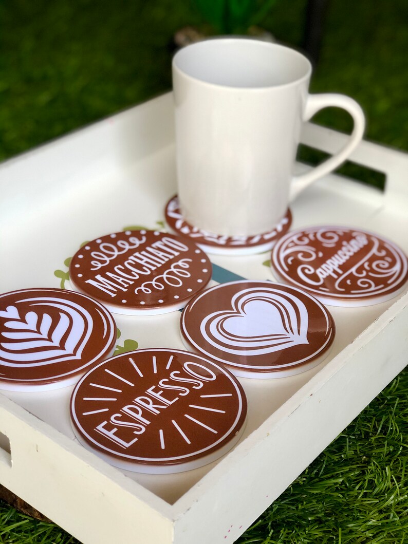 4 Coffee Themed Ceramic Coasters/Ceramic Coasters/ Coffee Etsy
