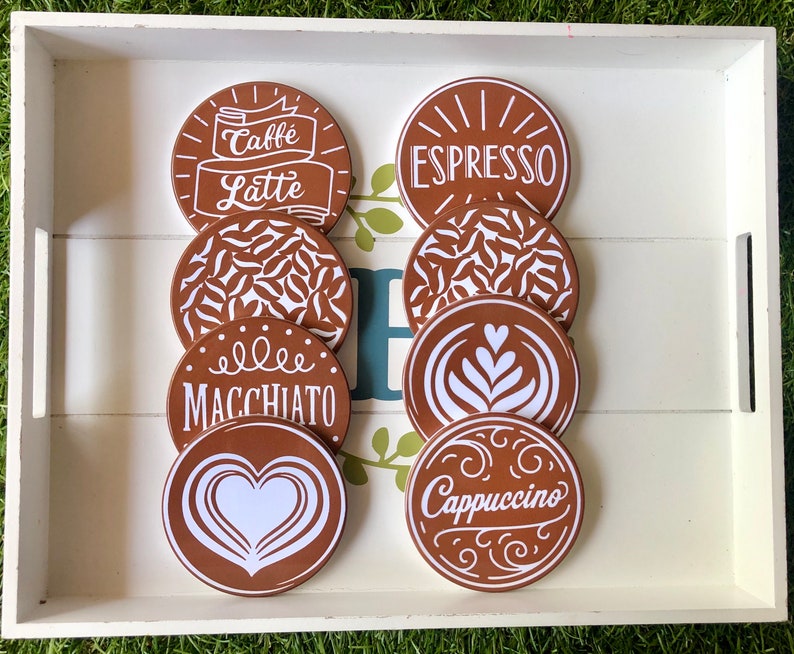 4 Coffee Themed Ceramic Coasters/Ceramic Coasters/ Coffee Etsy