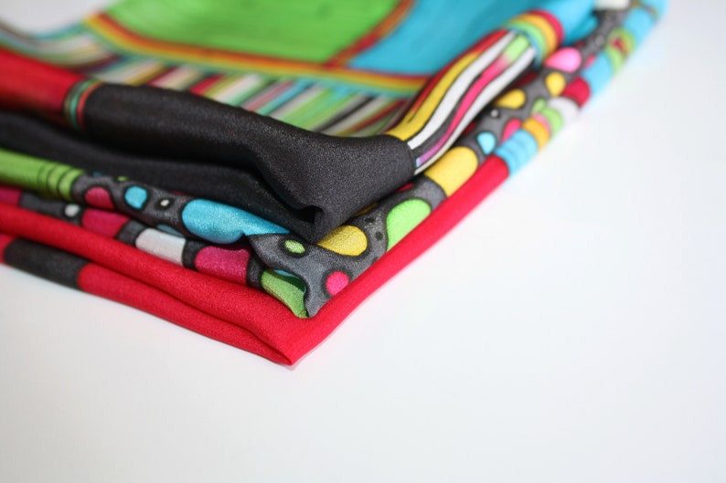 casual suit accessory for him Hand painted silk pocket square colorful hanky for men red blue black hankie art to wear handkerchief