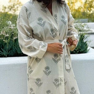 Natural Cotton Bathrobe, Bohemian Lightweight Beach Robe