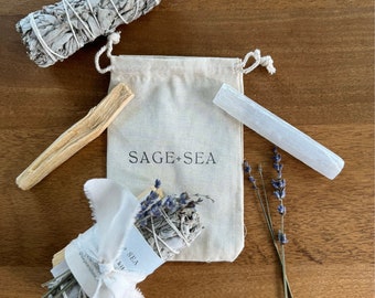 White Sage Smudge Kit with Palo Santo and Selenite Stick for Energy Cleansing