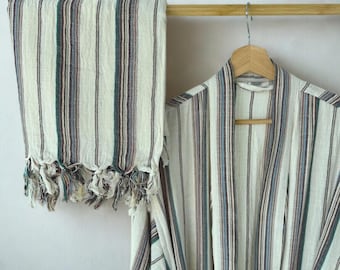 Handwoven Turkish Cotton Robe: Striped Bath and Beach Cover Up