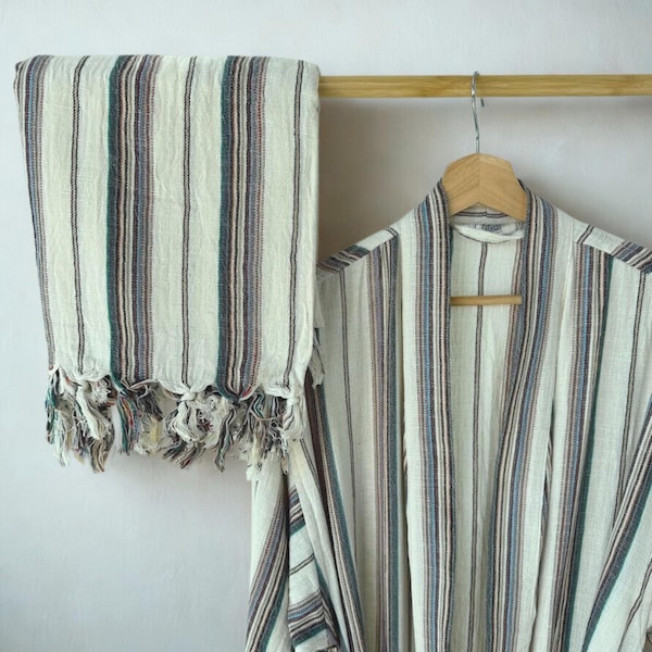 Peignoir en coton turc tissé à la main : paréo rayé pour le bain et la plage